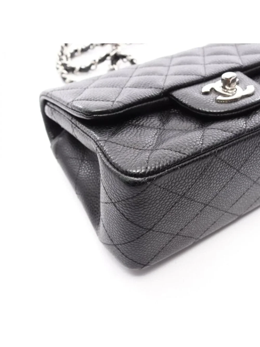 Chanel Shoulder Bag Mini Quilted Black Caviar Leather Chain